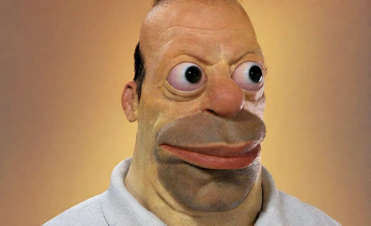 Homer1024, a man wears a with shirt, closeup face portrait, highly detailed, photography, ultra sharp, film, bokeh, professional, 64k <lora:Homer1024:0.8> <lora:lcm_lora_sdxl:1>