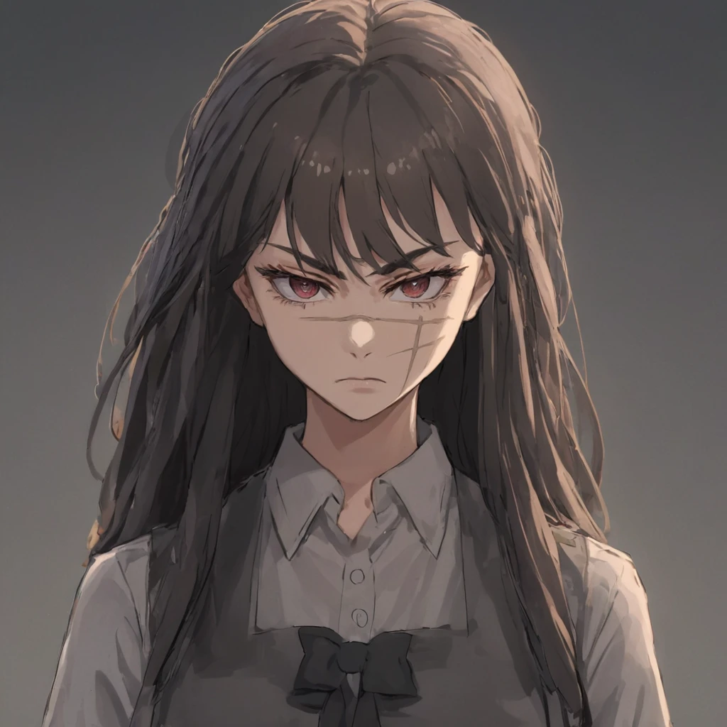 anime style, a young woman standing looking angry, mature look, scar, beautiful light, detailed, long hair<lora:yoru_xl-000042:1>