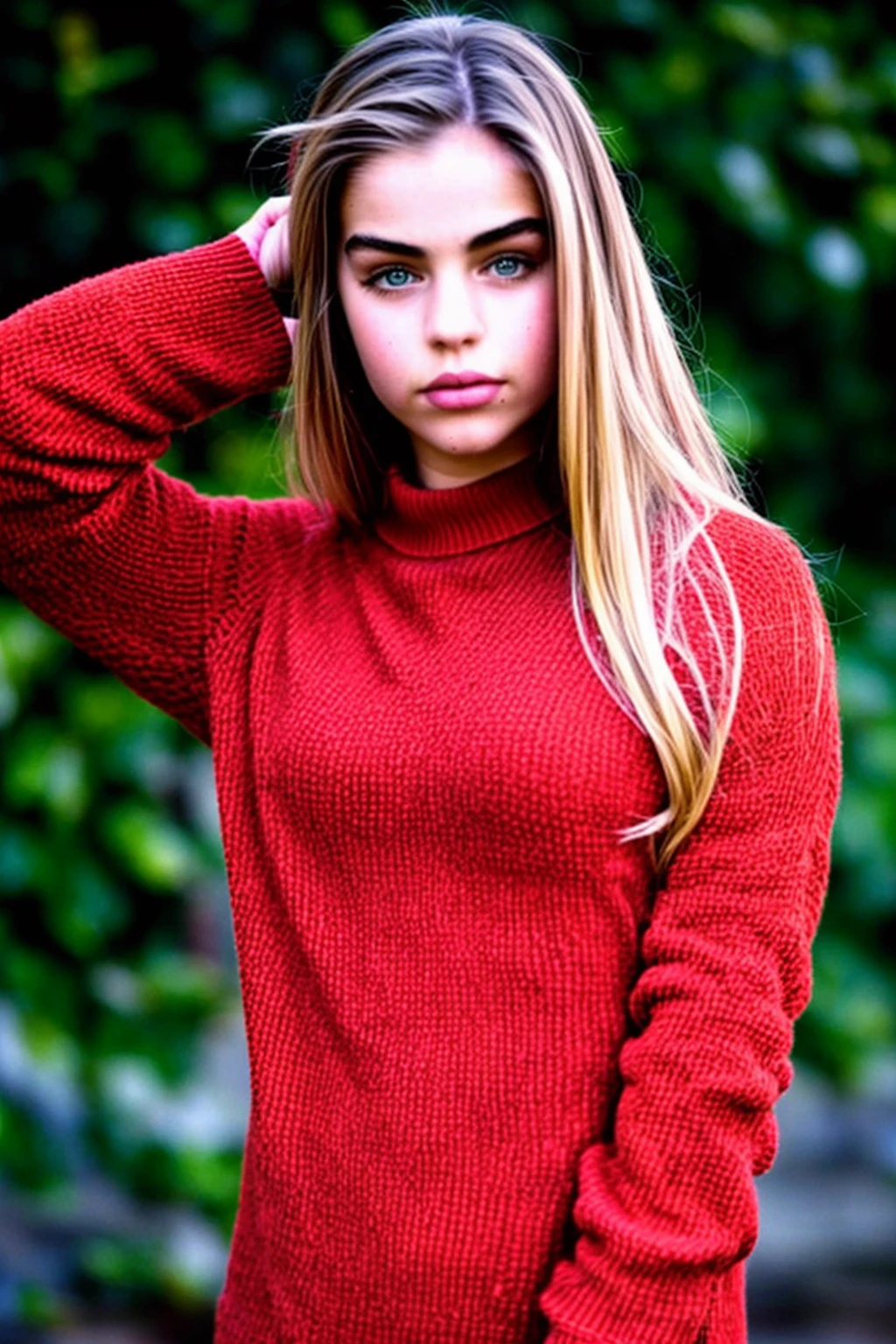 Masterpiece,best quality,8k RAW photo,realistic,a photo of J4D3,1girl,<lora:00_Jade_W_v2:0.9>,blonde hair,red sweater dress<lora:LCM_LoRA_Weights_SD15:1.0><lora:LCM_LoRA_Weights_SD15:1.0>