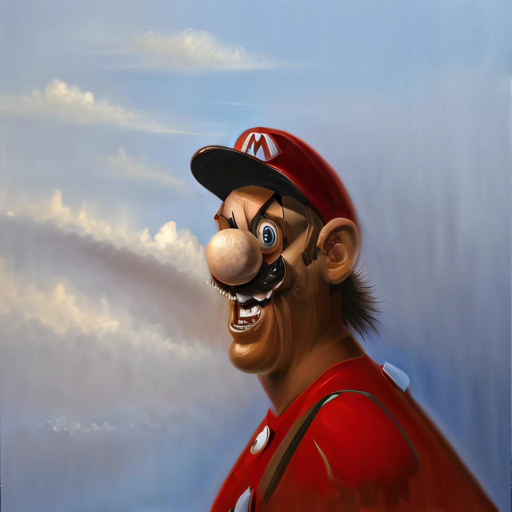 (Super Mario), [[[split mouth]]], ((oil portrait of Super Mario, Condoesque)) <lora:condoesque:1.8>