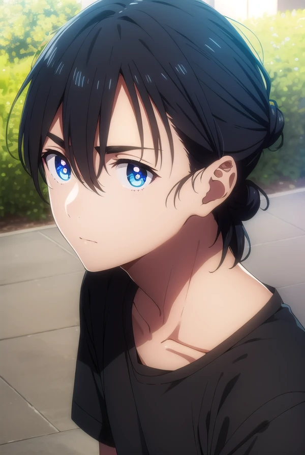 shinpeiajiro, <lora:shinpei ajiro s1-lora-nochekaiser:1>,
shinpei ajiro, black hair, hair between eyes, male focus, blue eyes,
BREAK short sleeves, pants, black shirt, t-shirt,
BREAK outdoors,
BREAK looking at viewer,
BREAK <lyco:GoodHands-beta2:1>, (masterpiece:1.2), best quality, high resolution, unity 8k wallpaper, (illustration:0.8), (beautiful detailed eyes:1.6), extremely detailed face, perfect lighting, extremely detailed CG, (perfect hands, perfect anatomy),