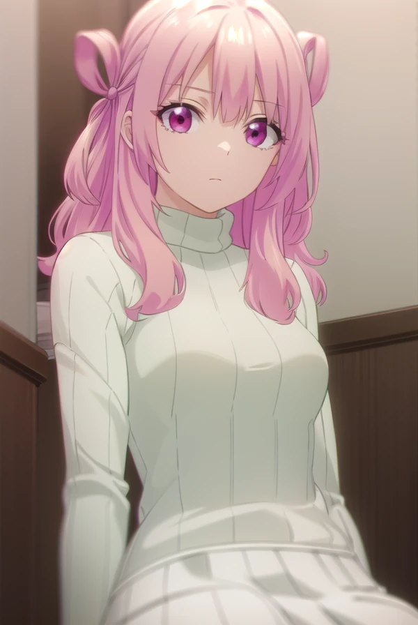 usagitsukishiro, <lora:usagi tsukishiro s1-lora-nochekaiser:1>,
usagi tsukishiro, long hair, pink hair, (pink eyes:1.5), hair bun,
BREAK skirt, sweater, turtleneck, white skirt, ribbed sweater,
BREAK indoors,
BREAK looking at viewer,
BREAK <lyco:GoodHands-beta2:1>, (masterpiece:1.2), best quality, high resolution, unity 8k wallpaper, (illustration:0.8), (beautiful detailed eyes:1.6), extremely detailed face, perfect lighting, extremely detailed CG, (perfect hands, perfect anatomy),