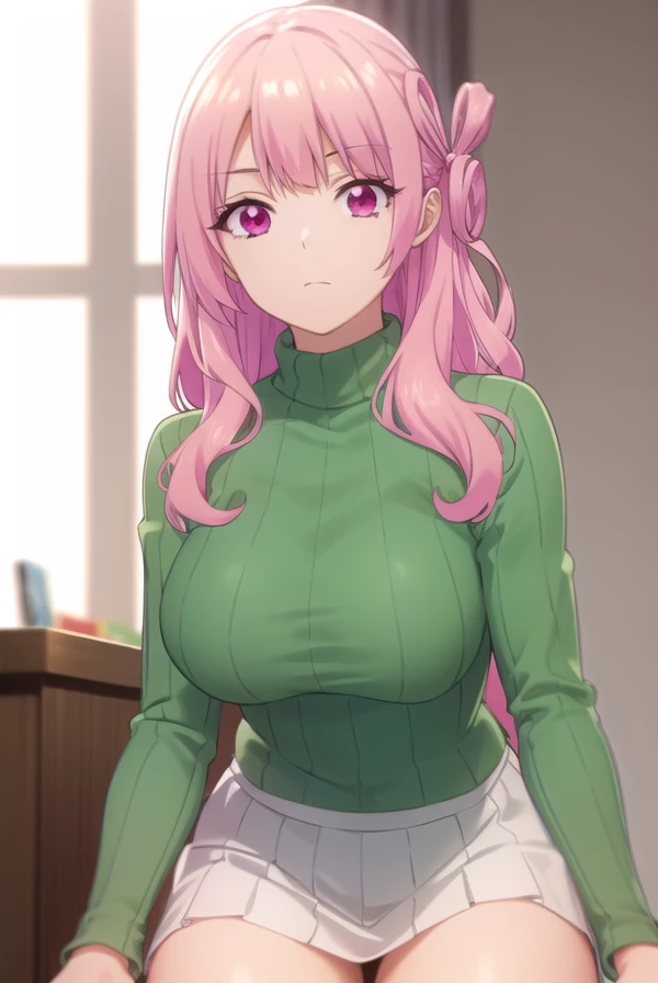usagitsukishiro, <lora:usagi tsukishiro s1-lora-nochekaiser:1>,
usagi tsukishiro, long hair, pink hair, (pink eyes:1.5), hair bun,
BREAK skirt, sweater, turtleneck, white skirt, ribbed sweater,
BREAK indoors,
BREAK looking at viewer,
BREAK <lyco:GoodHands-beta2:1>, (masterpiece:1.2), best quality, high resolution, unity 8k wallpaper, (illustration:0.8), (beautiful detailed eyes:1.6), extremely detailed face, perfect lighting, extremely detailed CG, (perfect hands, perfect anatomy),