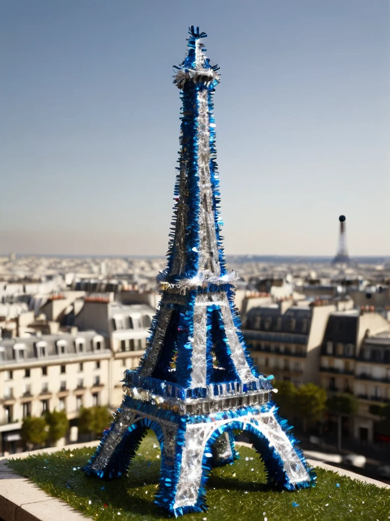 The eiffel tower made of ral-tinsel, with paris in the background<lora:ral-tinsel-sdxl:0.5> ral-tinsel