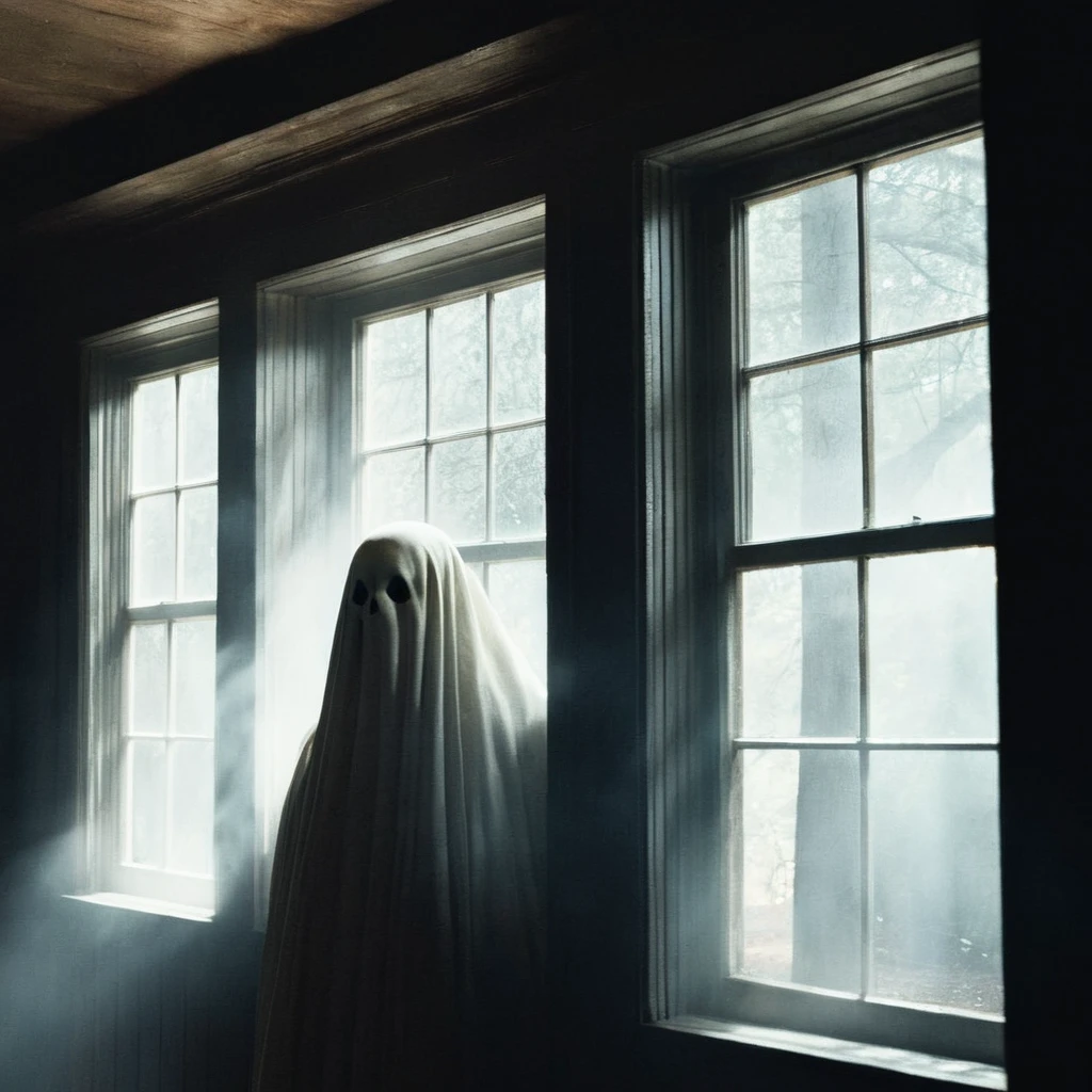 Dark Fantasy Art of <lora:Kodak Motion Picture Film Style:1.2>
An Oscar winning horror movie for Best Cinematography a classic ghost appears to be looking out a window at noon Kodak Motion Picture Film Style, dark, moody, dark fantasy style