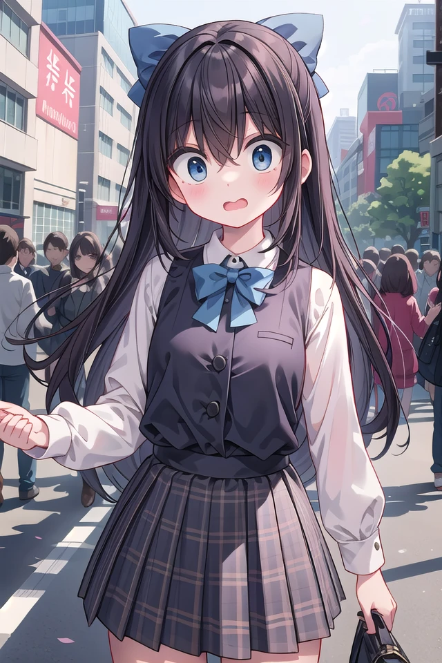 <lora:surprised_v100:1>
(from side:-1.5), (45 angle:-1.5), (hands:-1.5), (cleavage:-1.5), insanely detailed, absurdres, ultra-highres, ultra-detailed, best quality,
1girl, solo, nice hands, perfect hands
BREAK
jirai kei, plaid skirt, shirt, long sleeves, bow, blue skirt, white shoulder frilly shirt, blue bow
BREAK
surprised, open mouth, wavy mouth, standing,
cute pose, cowboy shot
BREAK
slender, kawaii, perfect symmetrical face, ultra cute girl, ultra cute face, ultra detailed eyes, ultra detailed hair, ultra cute, ultra beautiful
BREAK
shibuya, tokyo, street, crowd, cityscape
BREAK
large breasts,
black hair, long hair, black eyes, hair between eyes