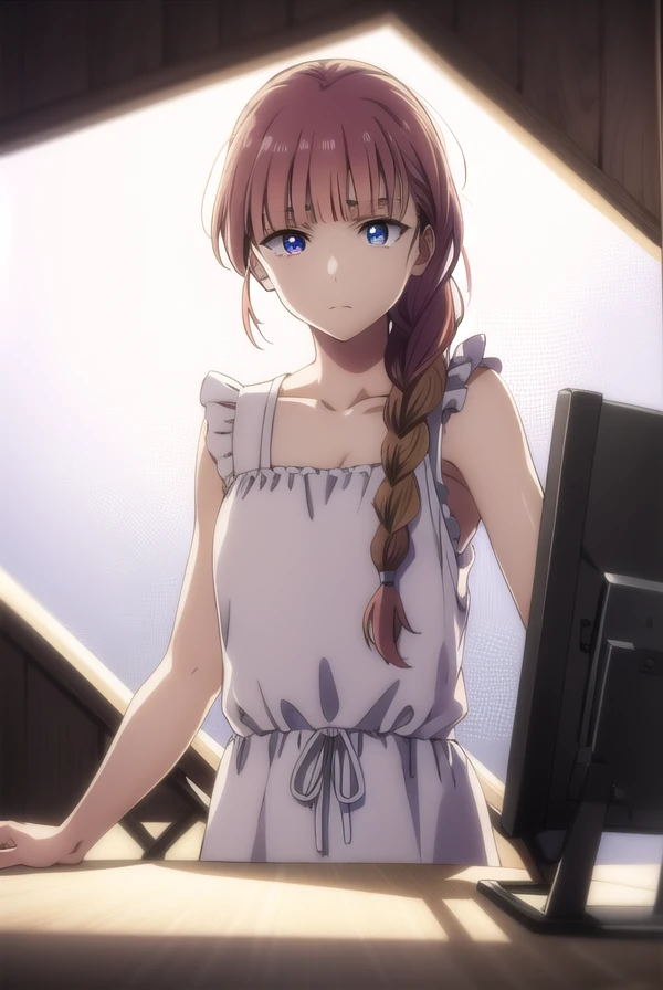 tokikohishigata, <lora:tokiko hishigata s1-lora-nochekaiser:1>,
tokiko hishigata, long hair, bangs, brown hair, blue eyes, braid, blunt bangs, single braid, hair over shoulder,
BREAK collarbone, sleeveless, dress, frilled dress, white dress,
BREAK outdoors,
BREAK looking at viewer,
BREAK <lyco:GoodHands-beta2:1>, (masterpiece:1.2), best quality, high resolution, unity 8k wallpaper, (illustration:0.8), (beautiful detailed eyes:1.6), extremely detailed face, perfect lighting, extremely detailed CG, (perfect hands, perfect anatomy),