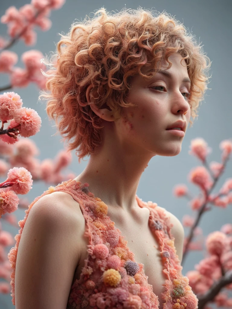 1girl,(curly layered short hair:1.3),(sidecut:1.3),lazy,expression of feelings, despair,death,elegant,full body,dynamic pose,peach blossom <lora:ral-trichome:1> ral-trichome