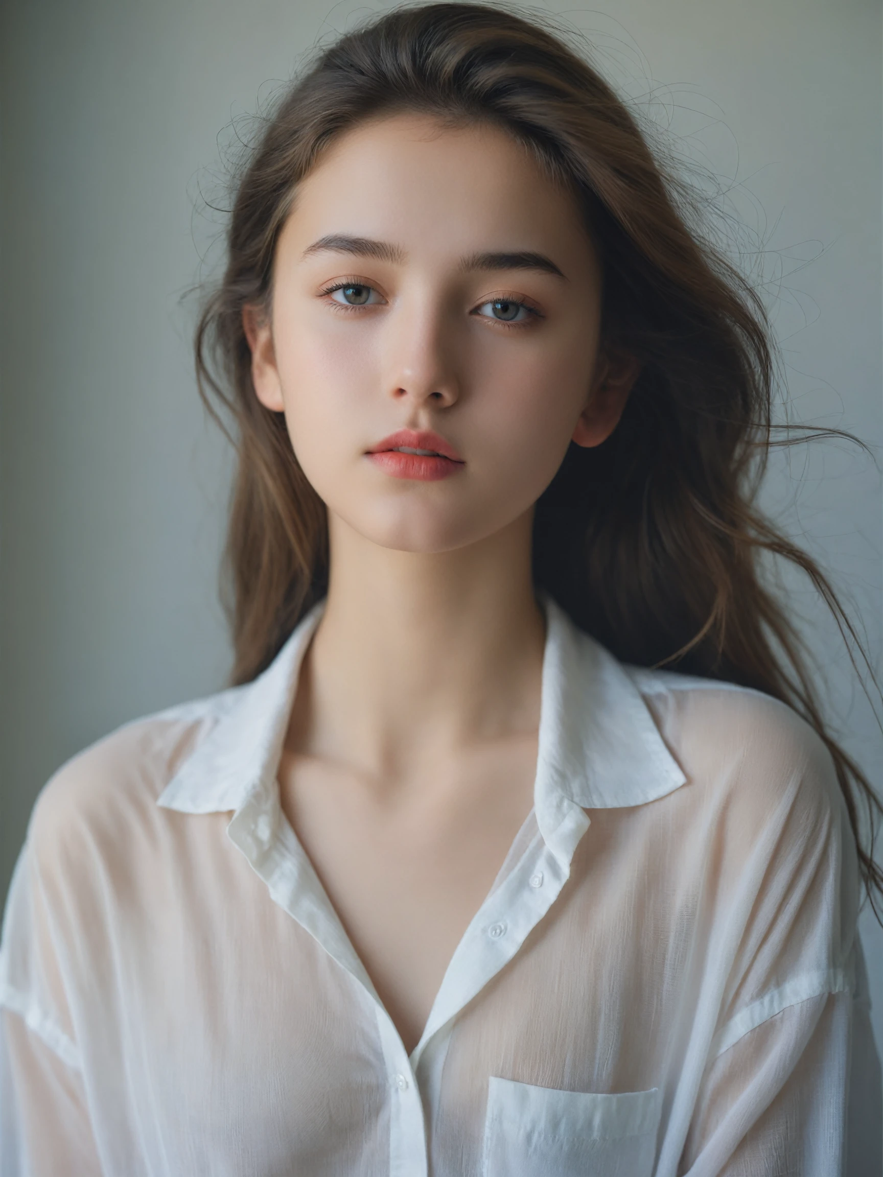 raw photo, realistic, graceful girl, 18 years old girl, (extreme detailed face, detailed skin), whole body, shirt,
