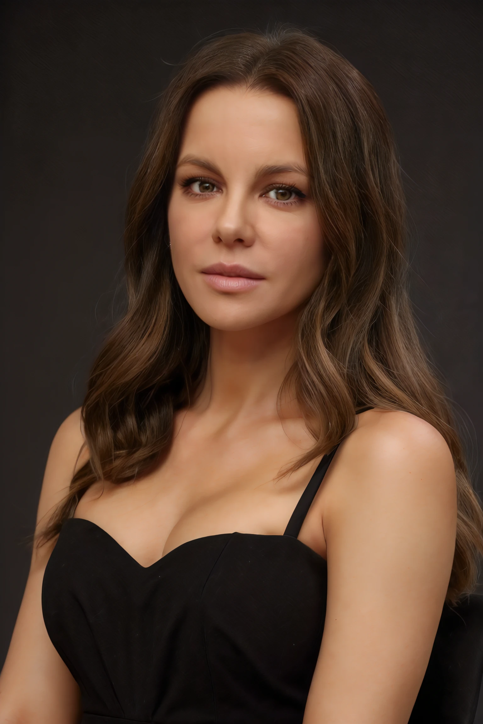 katebeckinsale, long hair, hazel eyes,
black dress with white, plaid dress, v-neck, cleavage,
upper body, simple backdrop, HD, smooth skin, detailed skin,
<lora:KateBeckinsale_NewAge:0.7>