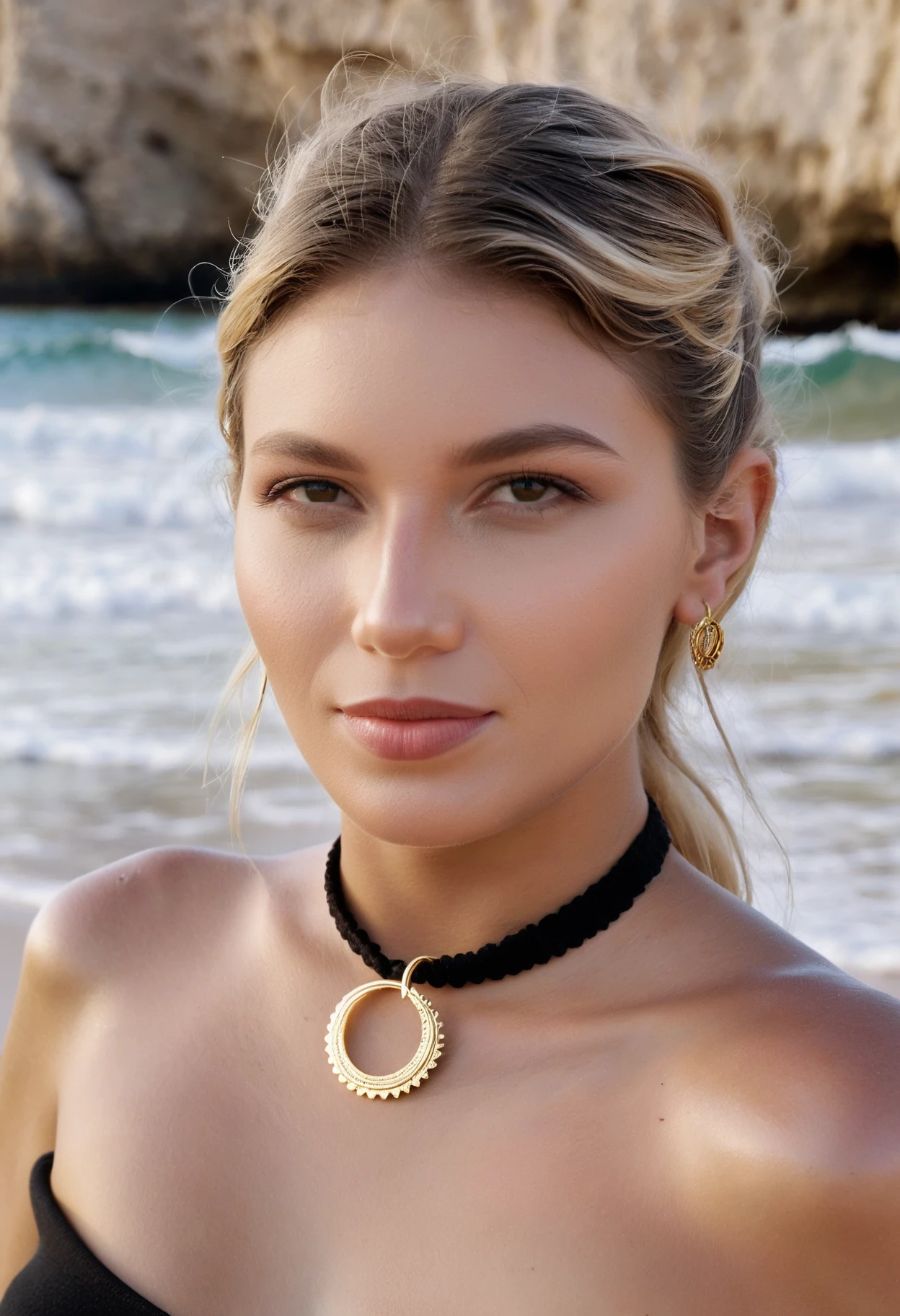 cinematic film still symmetrical, face focus, headshot of an (curvy:0.1) (busty:0.1) ohwx woman classic half-updo blonde streaked hair posing in a
Black high neck dress Dangling earrings Sleek mock neck frames face naturally without distractions
Benirras Beach, Ibiza, Spain Sweeping sandy shore Secluded cove at tip of peninsula Panoramas of Formentera island across the sea Model running through foamy surf, sea stretching into distance behind Powdery white sands surrounded by Mediterranean greenery Golden glow illuminating model racing waves at dawn
in style of Steve McCurry Canon EOS 5D Mark IV 24-70mm f/2.8 1/125s 400 Natural light, reflectors <lora:Jessica Valero_SDXL_v1.0b:1> . shallow depth of field, vignette, highly detailed, high budget, bokeh, cinemascope, moody, epic, gorgeous, film grain, grainy