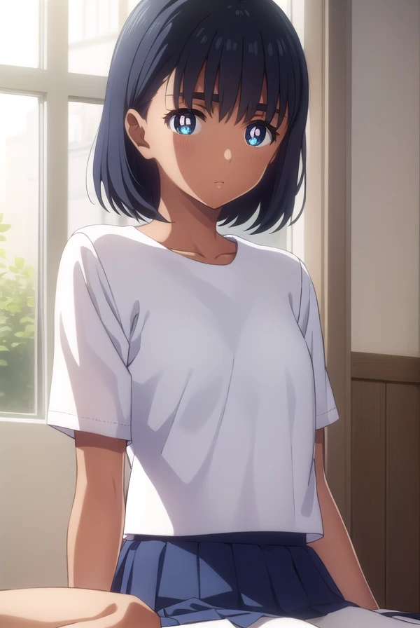 miokofune, <lora:mio kofune s1-lora-nochekaiser:1>,
mio kofune, short hair, blue eyes, black hair, dark skin, dark-skinned female, (bright pupils:1.5),
BREAK skirt, shirt, school uniform, white shirt, short sleeves, pleated skirt, serafuku, socks, blue skirt, white socks,
BREAK indoors, classroom,
BREAK looking at viewer,
BREAK <lyco:GoodHands-beta2:1>, (masterpiece:1.2), best quality, high resolution, unity 8k wallpaper, (illustration:0.8), (beautiful detailed eyes:1.6), extremely detailed face, perfect lighting, extremely detailed CG, (perfect hands, perfect anatomy),