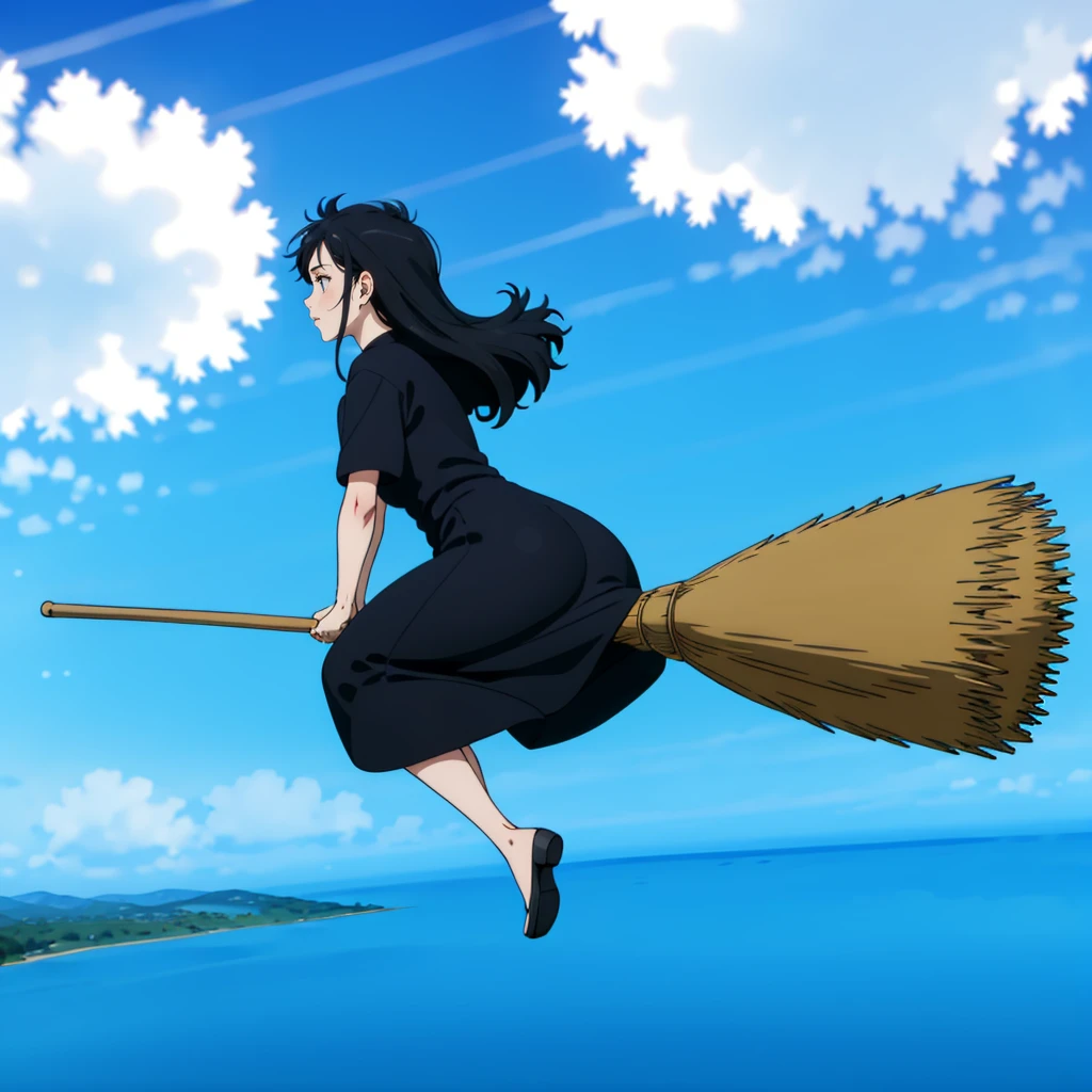 <lora:broom003:0.7>,
broom_straddle_riding,
broom,broom riding,straddling,from side,
blue sky,flying,
1girl,longhair,black hair,long_dress,