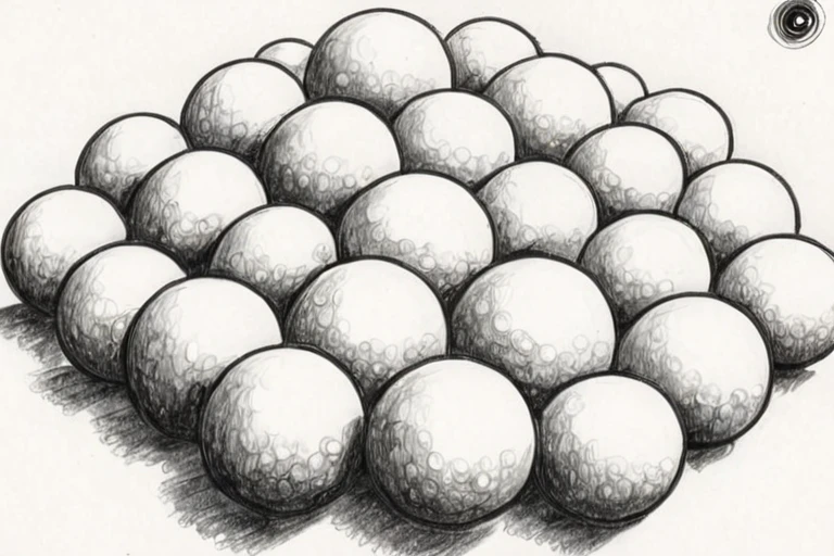 a black and white pencil drawing of a bunch of spheres on a white background by Mark Kistler <lora:Mark_Kistler_Style_XL:1>