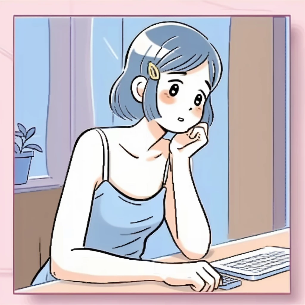 cartoon-style ,in  screen ,Shy blushing young girl is talking to camera,<lora:tw_hgame:0.85>, Camisole