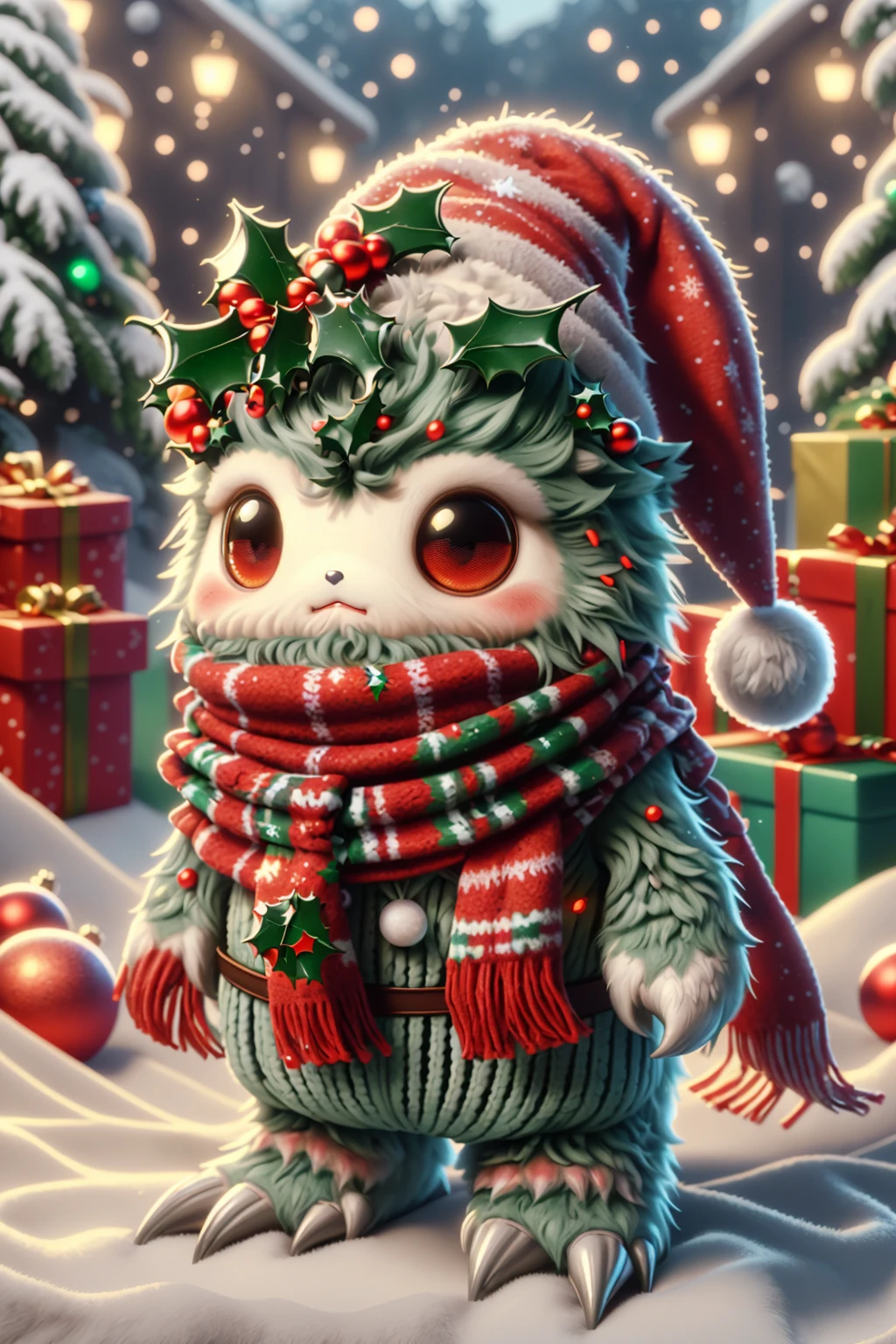 ral-chrcrts, a furry animal wearing a christmas hat and scarf <lora:ral-chrcrts-sd15:1>