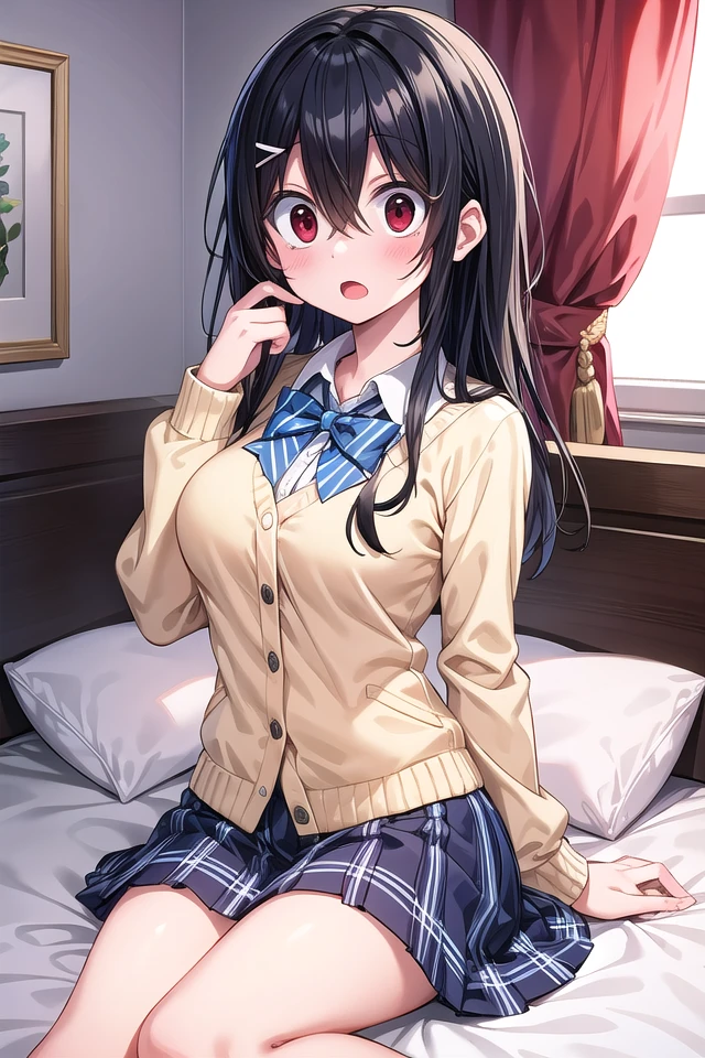 <lora:surprised_v200:1>
insanely detailed, absurdres, ultra-highres, ultra-detailed, best quality,
1girl, solo, nice hands, perfect hands,
BREAK,
(wearing winter school uniform),
surprised, open mouth,
sitting on bed, cute pose, cowboy shot,
BREAK,
slender, kawaii, perfect symmetrical face, ultra cute girl, ultra cute face, ultra detailed eyes, ultra detailed hair, ultra cute, ultra beautiful,
by Canon EOS, SIGMA Art Lens 35mm F1.4, ISO 200 Shutter Speed 2000,
bedroom, bed,
large breasts, (cleavage:-1),
BREAK,
(black hair, red eyes), hair between eyes