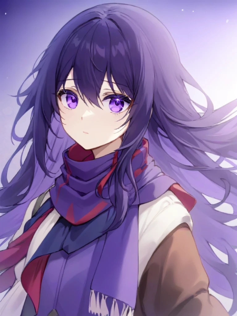 <lora:xier:1>,
1girl,purple_eyes,bangs,long_hair,purple_hair,hair_between_eyes,scarf,