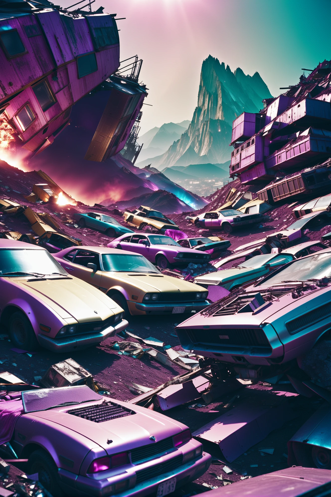 photograph, cinematic color grading, surreal, <lora:EnvyFeverDreamXL01a:1>
, scifi, scrapyard in a abandoned fantasy mountainside megacity at the beginning of reality, masterpiece, by Seung Jin Woo<lora:EnvyBetterHiresFixXL01:0:hr=1>