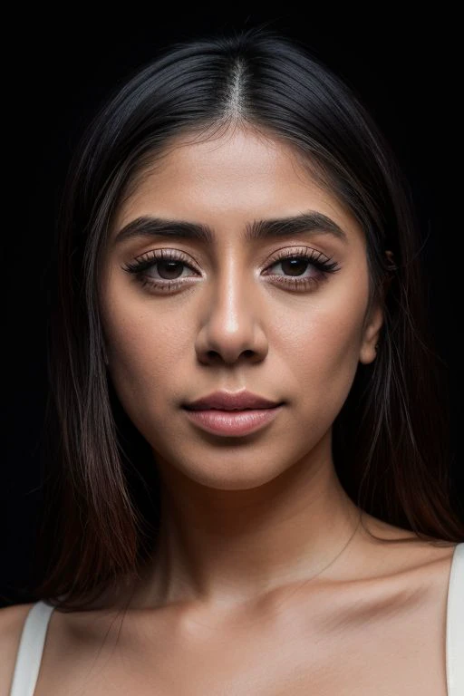 DEN_violet_myersMK2,
(headshot:1.2) portrait on a (plain black background:1.2), (headshot:1.2), (face focus:1.1), (facing the camera:1.2), Head in the centre, (eye contact:1.3), (intense stare:1.1), mouth open, (facing straightforward:1.2), (forward facing:1.1), Head, face, Head focus, Head tilted down, looking slightly up at the camera, bokeh, f1.4, 40mm, photorealistic, raw, 8k, textured skin, skin pores, intricate details <lora:epi_noiseoffset2:1>, epiCRealism