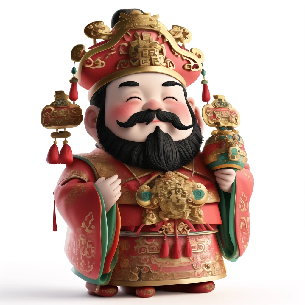 dafengcaishen,solo,blush,smile,simple background,1boy,hat,white background,Smiling eyes,male focus,wide sleeves,facial hair,chinese clothes,crown,beard,mustache<lora:大峰3då¡éè´¢ç¥-000004:0.8>,