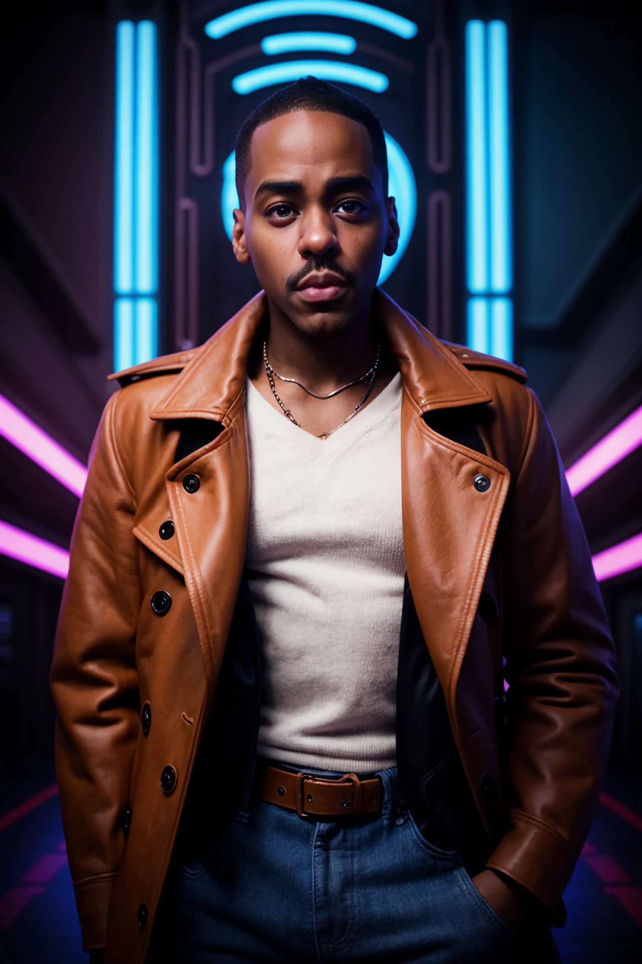 neon noir one man, ncut1g, wearing a leather jacket, dynamic pose <lora:diffusiondudes_NcutiGatwa_V1-08:0.8> . cyberpunk, dark, rainy streets, neon signs, high contrast, low light, vibrant, highly detailed