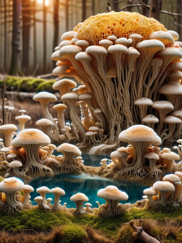 scifi, Psychedelic ,Mycelia,spongy, (hotspring:1.2) <lora:ral-mycelium-sdxl:1> ral-mycelium