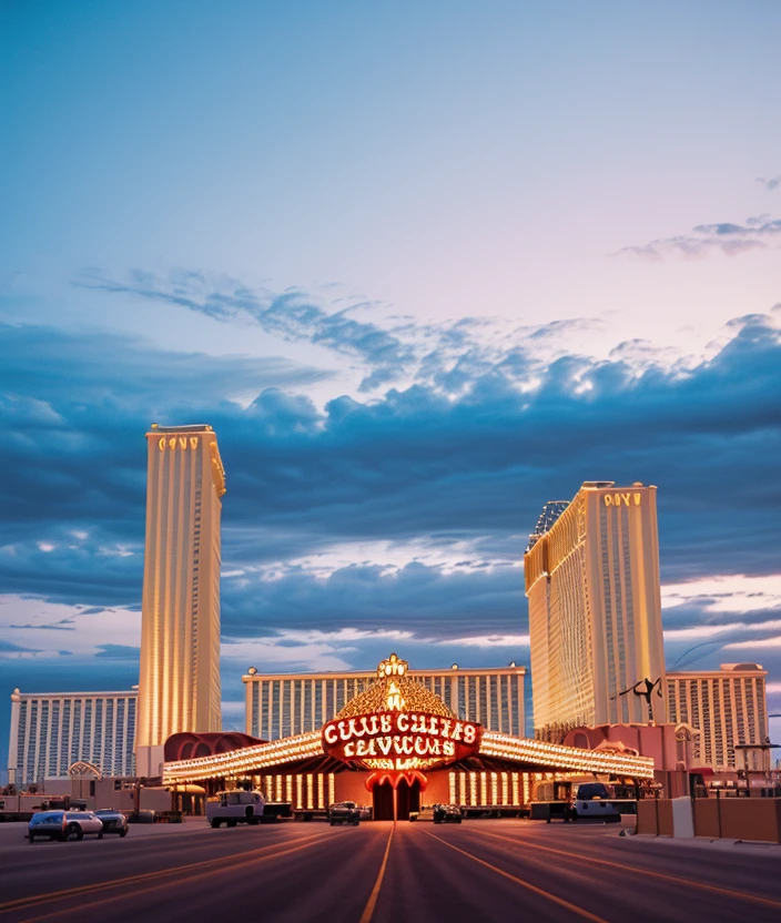 h0tc1 outdoors, sky, water, no humans, building, scenery, sunset, city, cityscape, real world location, hotel circus circus las vegas, Spectacular light, 8k, soft lighting, high quality, film grain, Olympus OM1 sharp focus, f 3.4, 