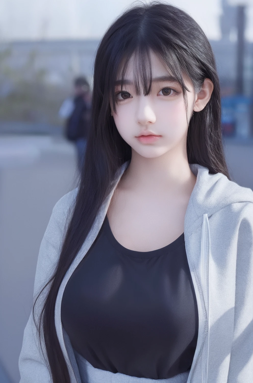 Best quality,masterpiece,ultra high res,(photorealistic:1.4),raw photo,1girl,in the dark,deep shadow,low key,cold light,lvxiaolinzi,upper body,blur background,offshoulder,