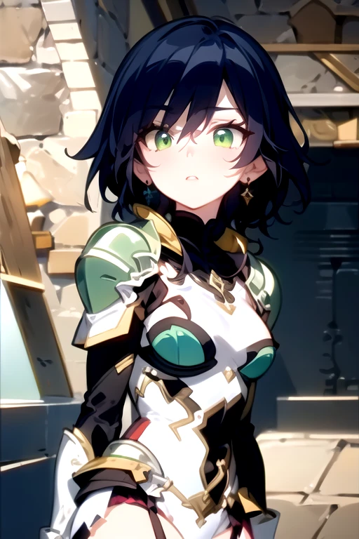 1 girl, <lora:Fabia_Sheen_Bakugan_Gundalian_invaders:1.1>, Fabia_Sheen_Castle_kight, blue_hair, long_hair, green_eyes, pink ear rings, white_bodysuit, yellow_lining, deep_red_padding, popped collar, shoulder_pads, gloves, boots,, best quality, highly detailed, masterpiece, ( bad_prompt_version2:0.6), best quality, highres, 4k, ultra-detailed, beautiful detailed face, beautiful detailed eyes