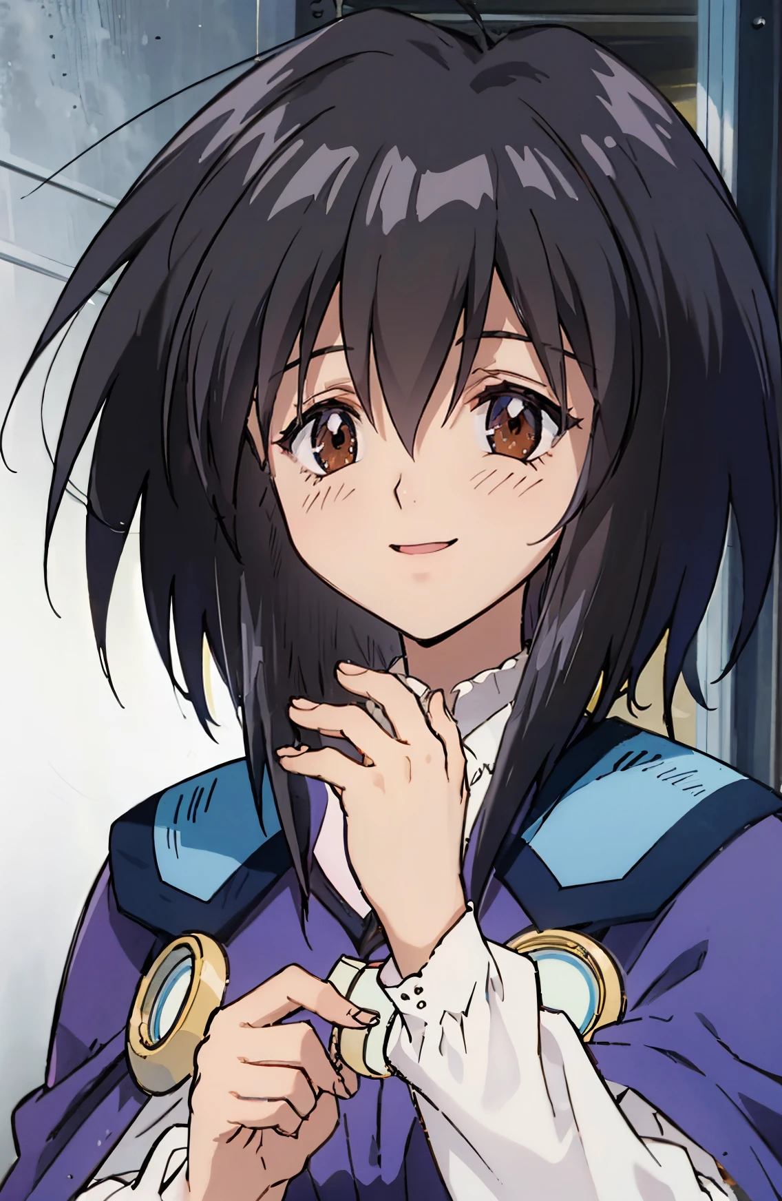 <lora:melfina11:0.83>, melcape,
(masterpiece, best quality:1.3), high resolution,
kindly smile, standing,