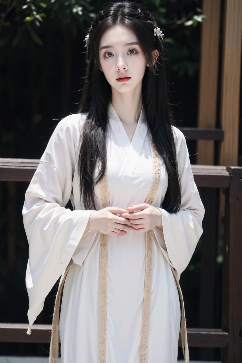 (best quality:1.4),(masterpiece:1.4),(photorealistic:1.4),(Realistic:1.2),(ultra high res, raw photo:1.4),(hdr, hyperdetailed:1.2),(8K:1.2),cinematic photo 1girl,(full body:1.4),white chinese clothes,<lora:AgainMixGirl_A2:1>,<lora:å¤é£å¥³å:0.6>,(black long straight hair:1.2),chinese style architecture,east asian,