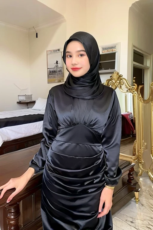 1 girl, (big breast:1), long hair, beauty girl, black satin dress <lora:Amelia_Andani_-_Indonesia_Celebgram:1>