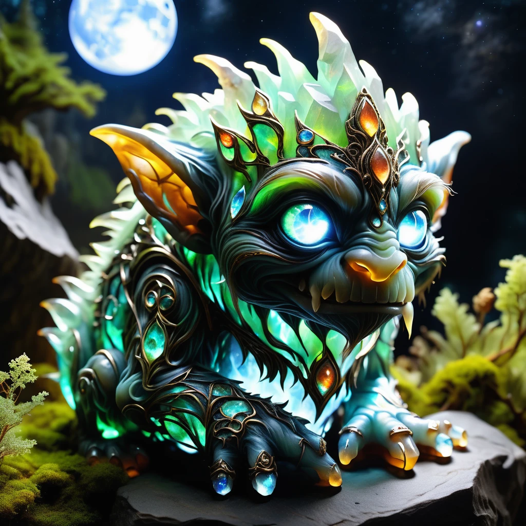 hyper detailed masterpiece, dynamic, awesome quality,DonM3lv3sXL mottled lithic troll moonstone <lora:DonM3lv3sXL-000005:0.85>