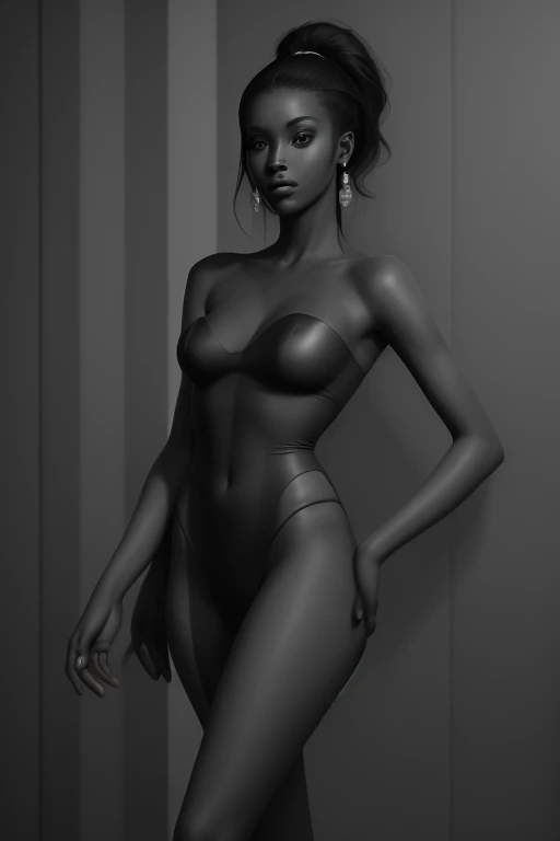 Beautiful seductive african american woman, Bare skin, Sporty fit,Suitable for slim people, Toned body, Slender and hot body, Elegant shape, Bare skin, barely clothed, Black tape clothes,The pattern is stunning, Beautiful face, rendering by octane, Digital art, Extreme detail, 4K, Ultra HD, Polished, Beautiful, ultra - detailed, Intricate, elaborate, Meticulous, Photorealistic, Sharp focus, Phlegm sputum, phlegm, Character design, illusory engine, a 3D render, voluminetric lighting, Pondering, Glossy, Digital illustration, A sexy pose, Suggestive pose, leering, Full body shot, Anatomically correct 💖❤💕💋❣