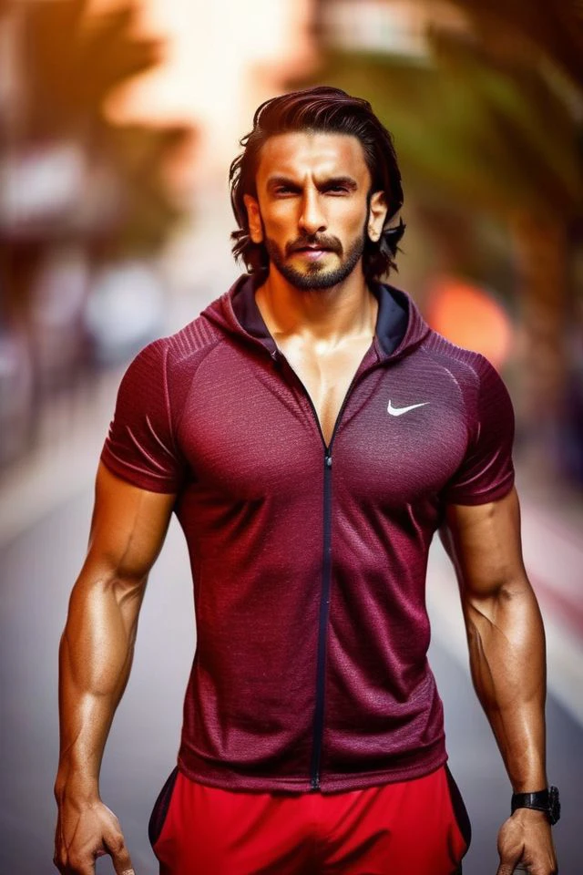 milo ventimiglia a man <lora:ranveer-singh-milo-ventimiglia:1>, realistic photo in a worn ((skin-revealing skimpy erotic red tracksuit, massive hairy pecs)), abs, big pecs, big arms, bulge, VPL, ((light bokeh)), intricate, (steel metal [rust]), elegant, erotic, exuding sexual energy, homoerotic, sharp focus, photo by greg rutkowski, soft lighting, vibrant colors, (masterpiece), ((streets)), (detailed face), looking at viewer, light smile, night, walking towards viewer, cinematic lighting, beautiful lighting, cinematic lighting, (hazy filter, film grain:1.2)