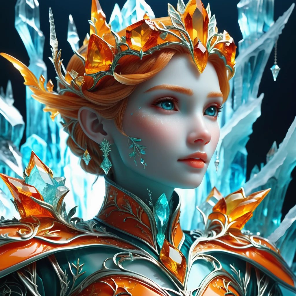 hyper detailed masterpiece, dynamic, awesome quality,DonM3lv3sXL burntorange frozen ice citrine <lora:DonM3lv3sXL-000005:0.85>