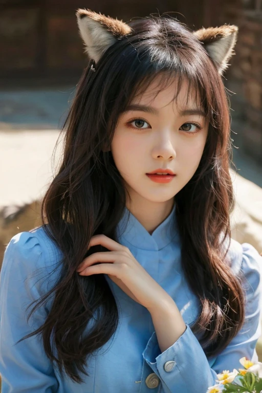 An unparalleled 8K UHD professional photograph that stands as a testament to the zenith of artistic vision, set against the backdrop of a spellbinding fantasy realm. At the heart of this realm is a 19-year-old girl, a figure of sublime beauty with cascading soft silver hair that glimmers like strands of starlight. Her presence is a harmonious contradiction: while her visage radiates innocence, her amazingly elegantly arched black devil horns unveil her true identity as a bona fide real demon. These devil horns, majestic yet menacing, are a perfect embodiment of her dual nature, blending seamlessly with her enchanting allure. Her pale hands, captured in exquisite detail, are not just visually striking but are also imbued with the narrative of her demonic heritage, each line and curve a whisper of her ancient lineage. By her side stands a majestic, enigmatic giant wolf, a noble companion whose presence complements her own formidable essence. Their bond transcends the ordinary, radiating a joy that is both pure and deeply rooted in their shared mystical bond. The scene is bathed in a resplendent natural light that not only illuminates but also enhances the surreal elements of this otherworldly setting. The light weaves through her hair, dances around her horns, and casts a noble glow on her scary giant wolf companion, against a backdrop that is vibrant and dreamlike. This composition is a masterful interplay of light and shadow, adding depth and dimension, and rendering every texture so vivid that it feels tangible. This photograph is more than a visual feast; it's an immersive experience. The viewer is not merely observing but is drawn into a world where the line between reality and fantasy blurs, touched by the beauty, mystery, and intrinsic joy of this demon girl and her mythical wolf. It's a portrayal that transcends the medium, capturing the essence of their otherworldly existence in a moment frozen in time.