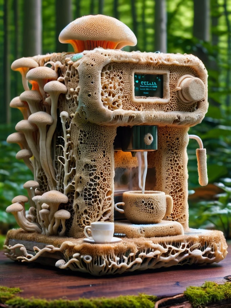 ral-mycelium,tech, scifi, Psychedelic ,Mycelia,spongy, coffee machine <lora:ral-mycelium-sdxl:1>