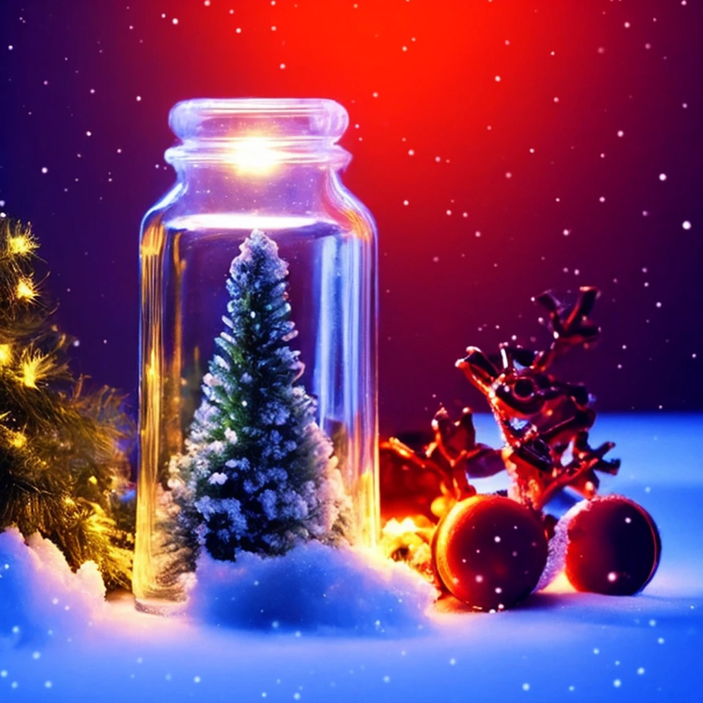 4k, 8k, high-definition wallpaper, glass jar with snow Santa Claus Christmas tree jar shadow atmosphere light,<lora:aquarium:1>