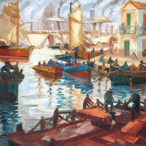barcos en el puerto <lora:Quinquela_AI_v2:1>