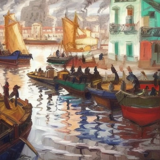 barcos en el puerto <lora:Quinquela_AI_v2:1>