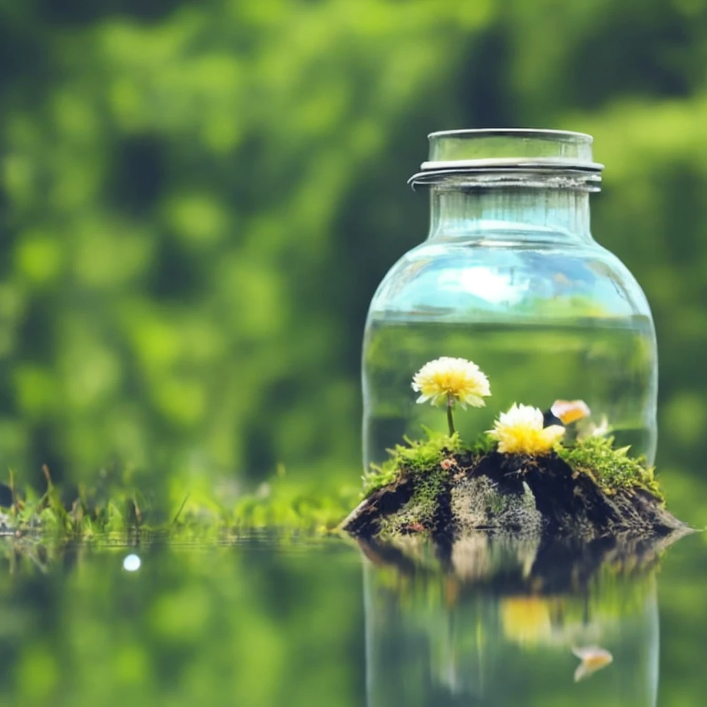 In the glass bottle, there is,no humans, plant, leaf, cup, scenery, submerged, flower, tree<lora:aquarium:1>