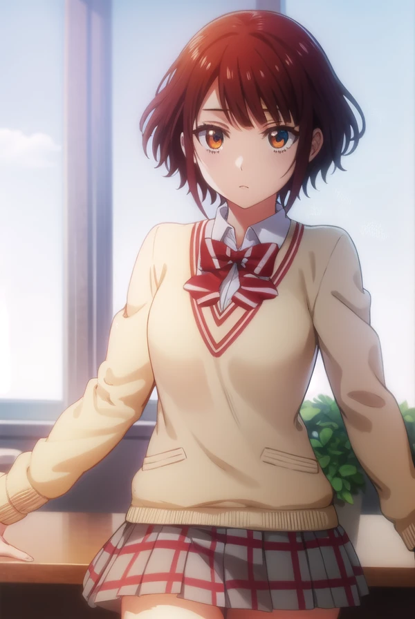 miyabiitou, <lora:miyabi itou s1-lora-nochekaiser:1>,
miyabi itou, short hair, brown hair, (brown eyes:1.3),
BREAK skirt, bow, school uniform, jacket, pleated skirt, plaid, plaid skirt, blazer,
BREAK indoors, classroom,
BREAK looking at viewer,
BREAK <lyco:GoodHands-beta2:1>, (masterpiece:1.2), best quality, high resolution, unity 8k wallpaper, (illustration:0.8), (beautiful detailed eyes:1.6), extremely detailed face, perfect lighting, extremely detailed CG, (perfect hands, perfect anatomy),