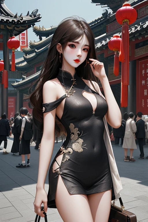 <lora:æ¥æ¥å¨äºº-000012:1>,shanghai city god temple,here is a hot girl in the united states,fashionable,