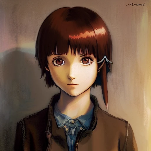 <lora:LainLora:1> , portrait of Lain74564pegdhjy, cute-fine-face, pretty face, realistic shaded Perfect face, fine details. Anime. realistic shaded lighting by Ilya Kuvshinov Giuseppe Dangelico Pino and Michael Garmash and Rob Rey, IAMAG premiere, WLOP matte print, masterpiece, asymmetric hair