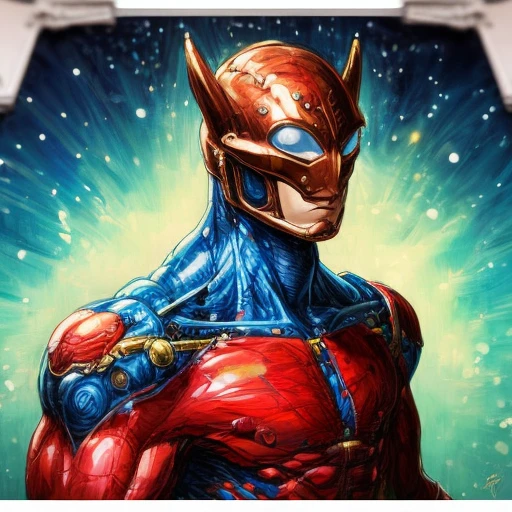 Evang style Solid thick super muscly male alien portrait, translucent red helmet, pale blue skin, intricate details, half cyborg, anime in style of Makoto Shinkai, trending on artstation, 8k, masterpiece, graffiti paint, fine detail, full of color, intricate detail, golden ratio illustration, concept artwork masterpiece, fine detail, full of color, by Yoji Shinkawa by tim okamura, victor nizovtsev, greg rutkowski, noah bradley