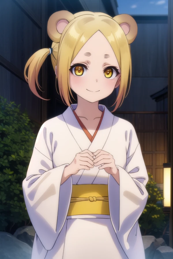 koyuzushigaraki, <lora:koyuzu shigaraki s1-lora-nochekaiser:1>,
koyuzu shigaraki, short hair, blonde hair, animal ears, twintails, (yellow eyes:1.3), smile,
BREAK tail, japanese clothes, kimono, sash, obi, orange kimono,
BREAK outdoors, hot spring, onsen,
BREAK looking at viewer, (cowboy shot:1.5),
BREAK <lyco:GoodHands-beta2:1>, (masterpiece:1.2), best quality, high resolution, unity 8k wallpaper, (illustration:0.8), (beautiful detailed eyes:1.6), extremely detailed face, perfect lighting, extremely detailed CG, (perfect hands, perfect anatomy),