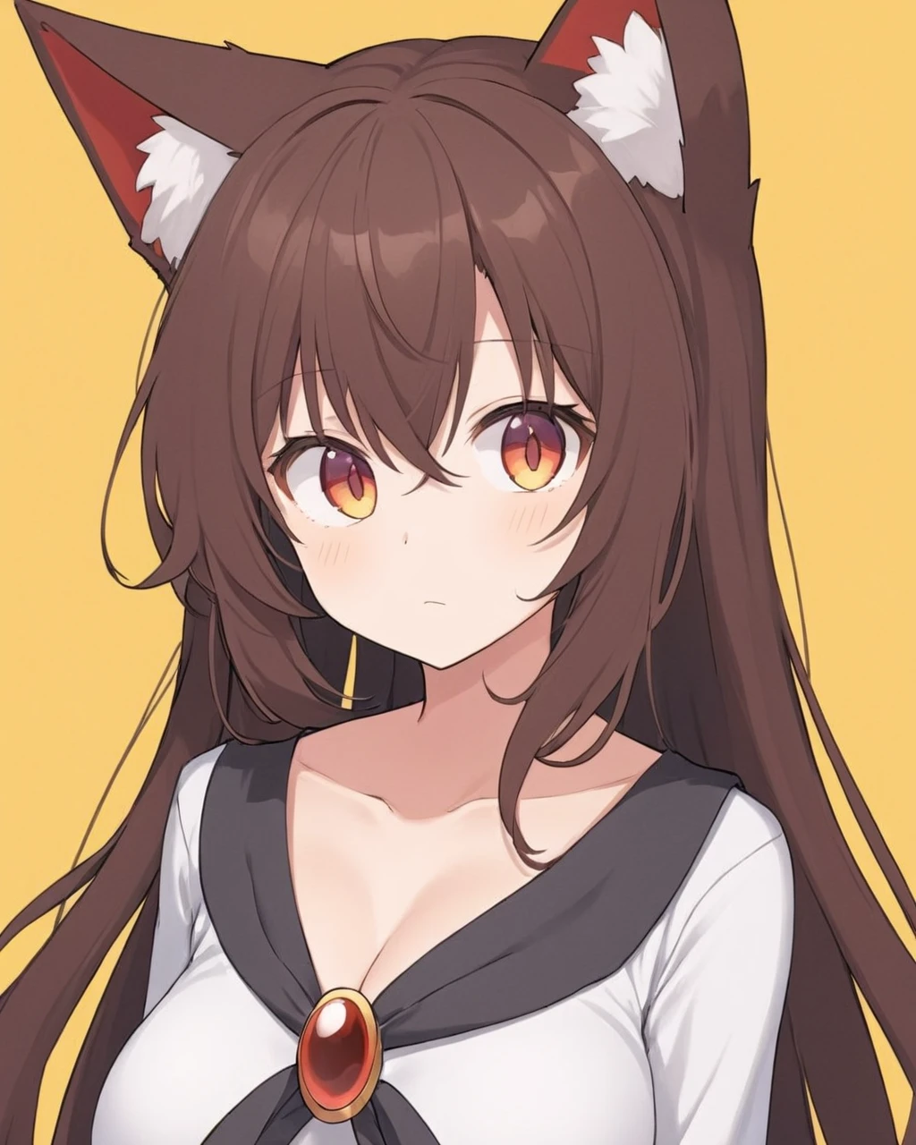 imaizumi kagerou,1girl, solo, yellow_background, brooch, simple_background, looking_at_viewer, white_dress, animal_ear_fluff, upper_body, breasts, closed_mouth, collarbone, slit_pupils, expressionless
<lora:imaizumi_kagerou_image5677_2023-12-20-000008:1>,star-shaped_pupils,symbol-shaped_pupils,. gorgeous,key visual, vibrant, studio anime,award-winning, professional, highly detailed,high budget, cinemascope
