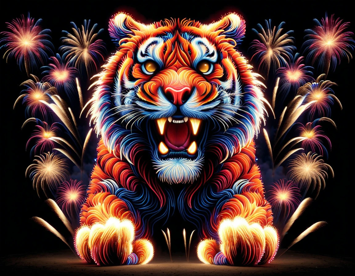 fireworkart, tiger made of fireworks